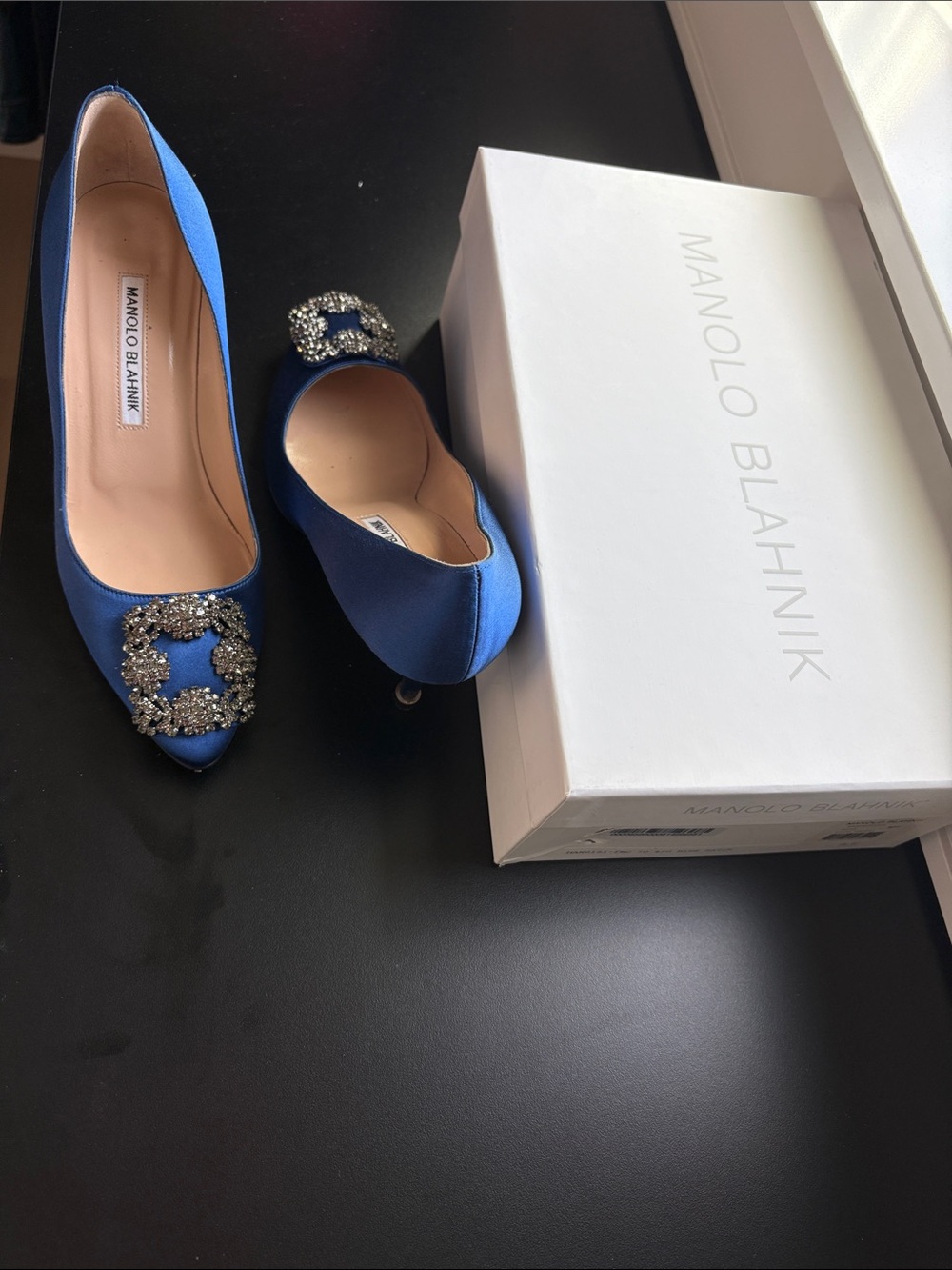 Manolo Blahnik Royal Blue Satin Crystal Buckle heels barely worn - Picture 2 of 7